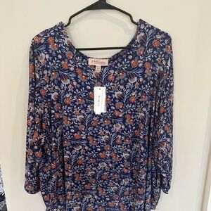 Philosophy Women's Blue and Orange Floral Top